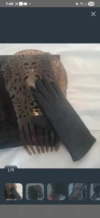 Mantilla madrina, peineta marrón y guantes