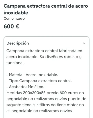 Campana extractora acero inoxidable con filtros