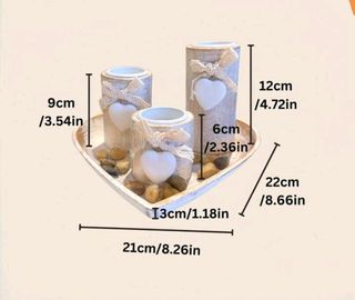 Set 3 Candelabros Madera y Bandeja Corazón