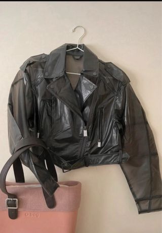 Chaqueta Biker Impermeable Negra Zara Talla XS