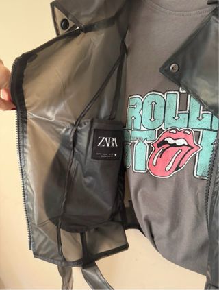 Chaqueta Biker Impermeable Negra Zara Talla XS