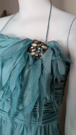 Vestido largo de seda azul