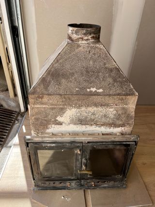 Chimenea metálica con puertas de cristal