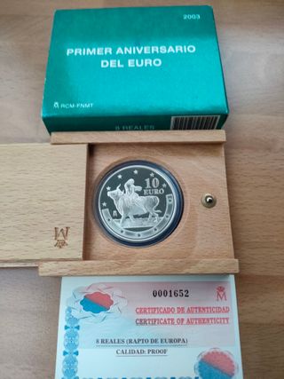 10 Euros Plata España 2003 Aniversario Euro