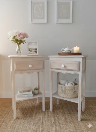 Mesitas restauradas acabado madera lavada