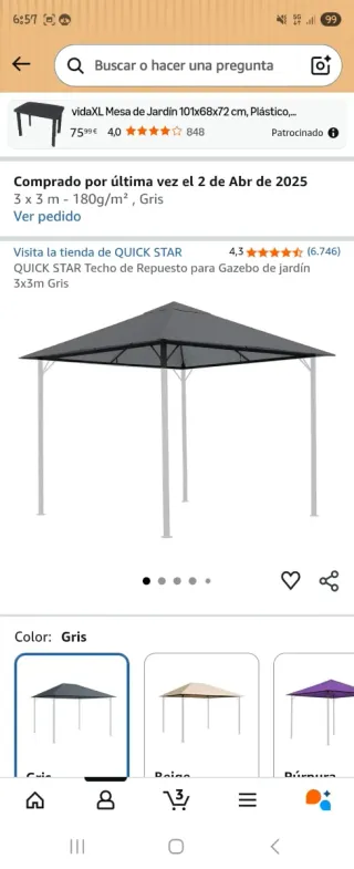 Techo para pérgola QUICK STAR 3x3m Gris Paredes