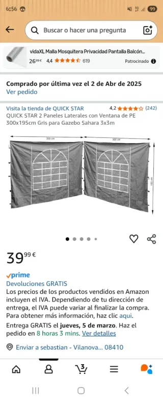Techo para pérgola QUICK STAR 3x3m Gris Paredes