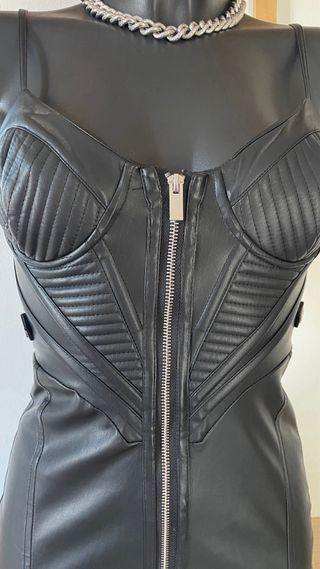 Mini abito ecopelle nero