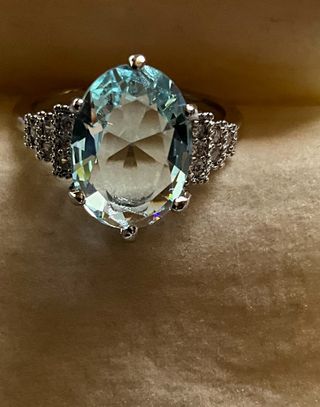 Anello donna pietra celeste grande e strass