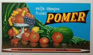 Etiqueta antigua de naranjas POMER Sagunto
