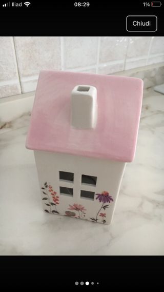 Casetta decorativa ceramica fiori farfalla