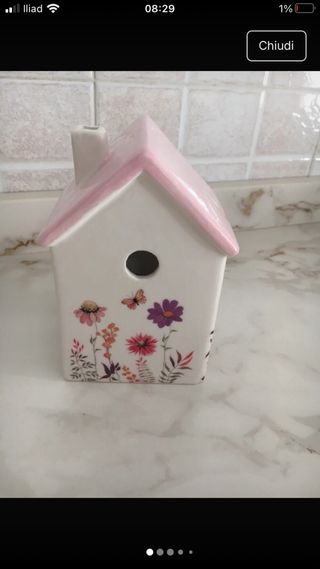 Casetta decorativa ceramica fiori farfalla