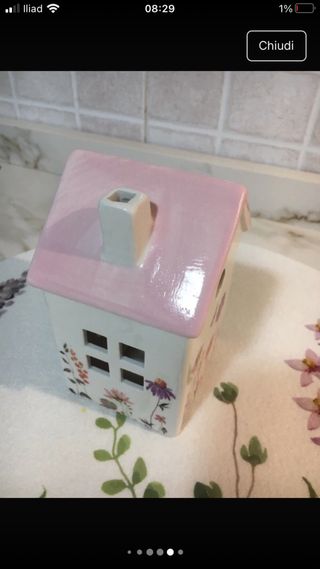 Casetta decorativa ceramica fiori farfalla