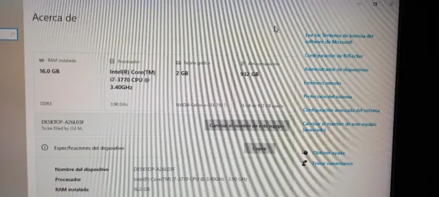 Ordenador Intel Core i7 16GB RAM 932GB SSD