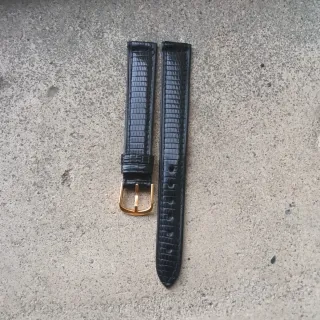 Cinturino vintage vera lucertola nero fibbia oro