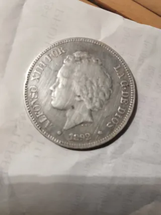 Moneda 5 Pesetas Plata Alfonso XIII 1892