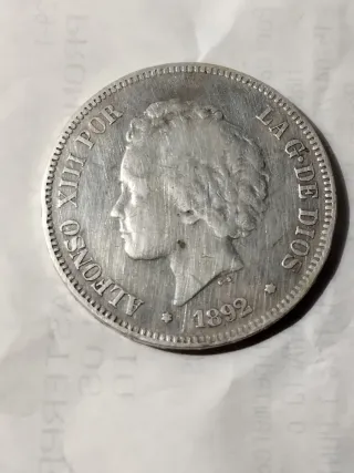 Moneda 5 Pesetas Plata Alfonso XIII 1892