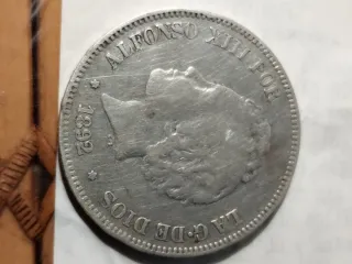 Moneda 5 Pesetas Plata Alfonso XIII 1892