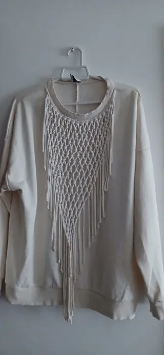 Sudadera Zara Blanca con Macramé