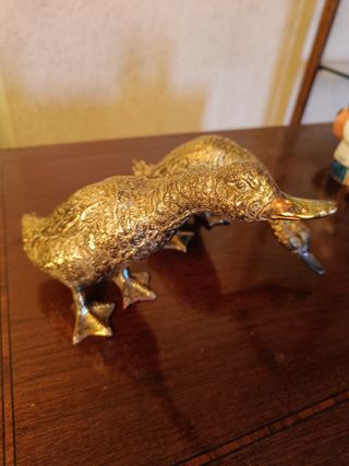 Pareja Patos Vintage Metálicos Dorado