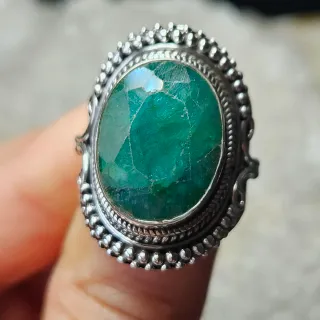 Anillo Plata 925 Esmeralda XL