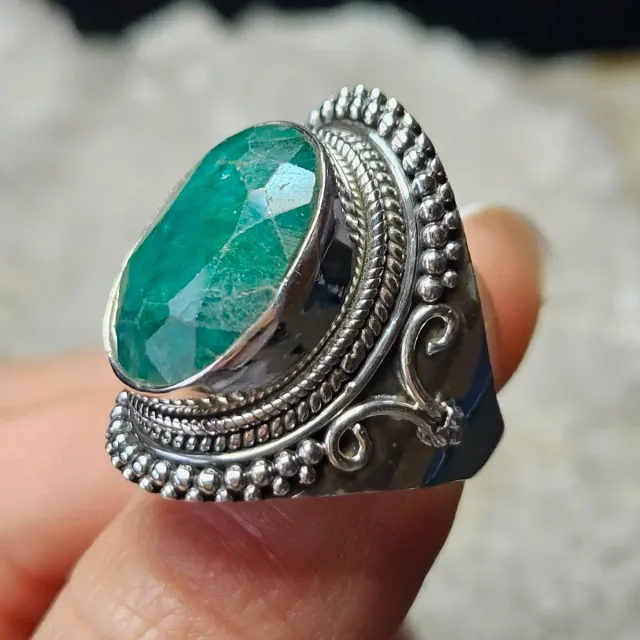 Anillo Plata 925 Esmeralda XL