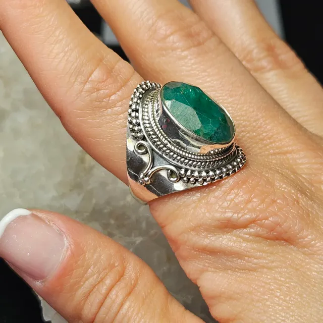 Anillo Plata 925 Esmeralda XL
