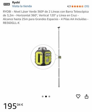 Nivel Láser Ryobi 360º 2 Líneas