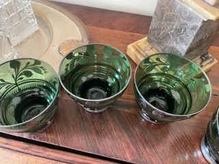 Bicchierini Liberty Vetro Verde Argento. antichità