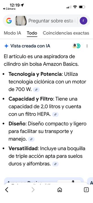 Aspiradora Ciclónica 700W Sin Bolsa