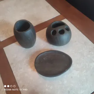 Set Accesorios Baño Madera Oscura