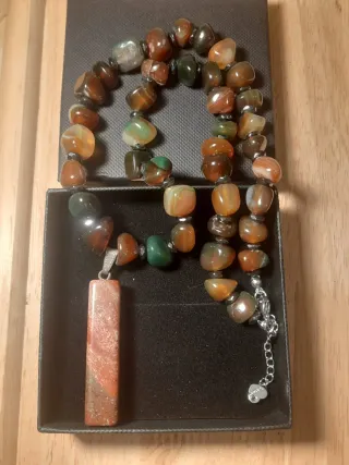 Collar Ágata Natural y Colgante Jaspe