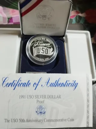 Moneda Plata 1 Dólar USA 1991 USO 50th