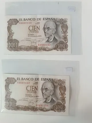 2 Billetes 100 Pesetas España 1970