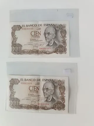 2 Billetes 100 Pesetas España 1970