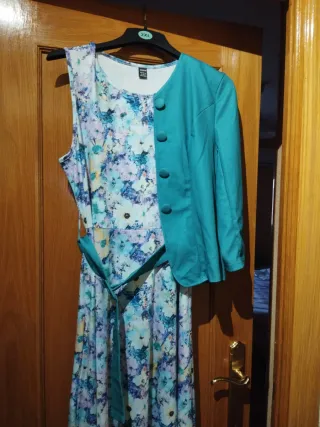 Vestido largo floral azul y turquesa Talla XL