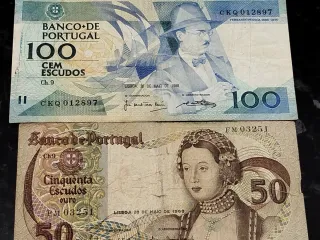 Lote 2 Billetes Portugal 100 y 50 Escudos