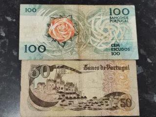 Lote 2 Billetes Portugal 100 y 50 Escudos