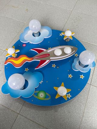 Lámpara techo infantil cohete estrellas