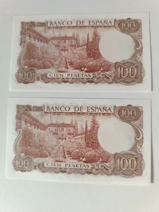 Billetes España 100 Pesetas 1970 (2 unidades)