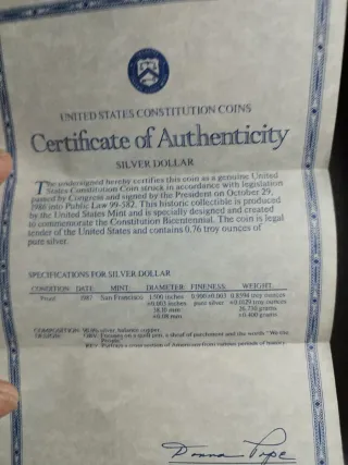 Moneda Dólar Plata 1987 USA