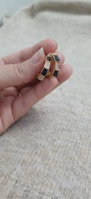 Pendientes Aro Oro Negro y Circonitas