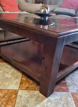 2 Mesas de centro madera y cristal