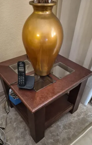 2 Mesas de centro madera y cristal
