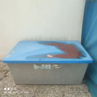 Depósito de agua azul y gris