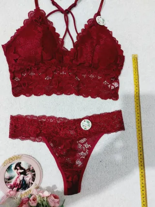 Conjunto Lencería Encaje Rojo Talla M