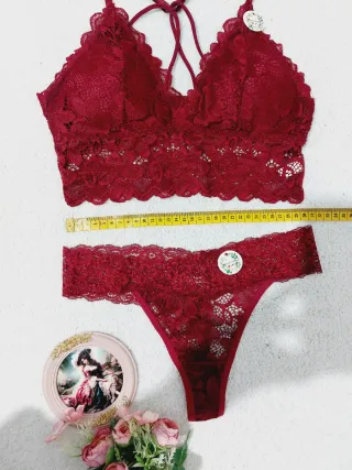Conjunto Lencería Encaje Rojo Talla M