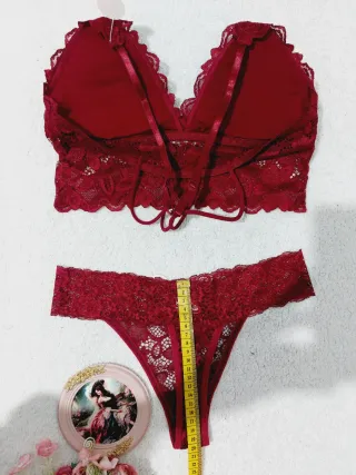 Conjunto Lencería Encaje Rojo Talla M
