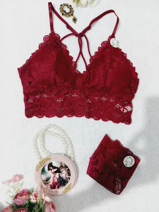 Conjunto Lencería Encaje Rojo Talla M