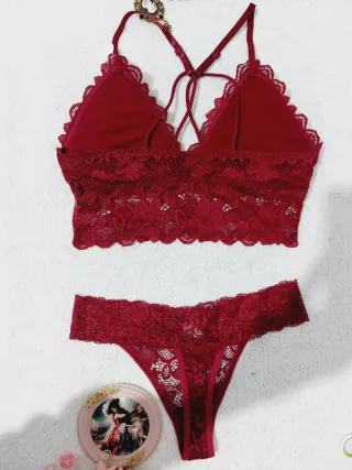 Conjunto Lencería Encaje Rojo Talla M